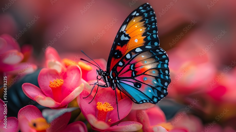 Beautiful butterfly on flower petals in colorful and highly detailed illustration. It can be used in lessons about insects, flowers, nature in books or use as wallpaper mobile phone screen, computer. Beautiful butterfly on flower petals in colorful and highly detailed illustration. It can be used in lessons about insects, flowers, nature in books or use as wallpaper mobile phone screen, computer.