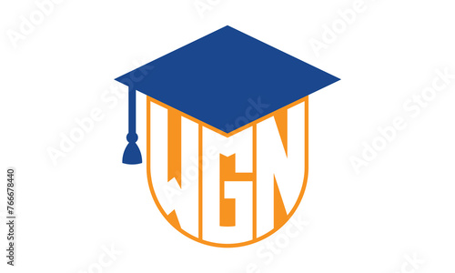 WGN initial letter academic logo design vector template. school college logo, university logo, graduation cap logo, institute logo, educational logo, library logo, teaching logo, book shop, varsity photo