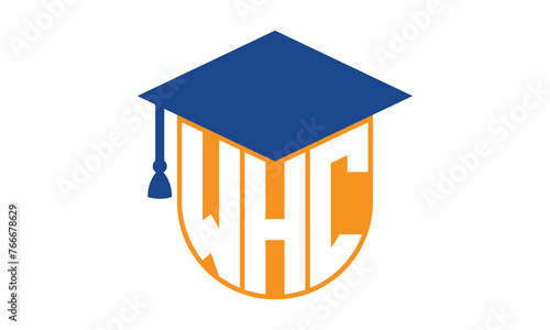 WHC initial letter academic logo design vector template. school college logo, university logo, graduation cap logo, institute logo, educational logo, library logo, teaching logo, book shop, varsity photo