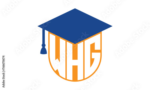 WHG initial letter academic logo design vector template. school college logo, university logo, graduation cap logo, institute logo, educational logo, library logo, teaching logo, book shop, varsity