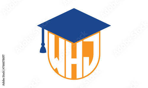 WHJ initial letter academic logo design vector template. school college logo, university logo, graduation cap logo, institute logo, educational logo, library logo, teaching logo, book shop, varsity