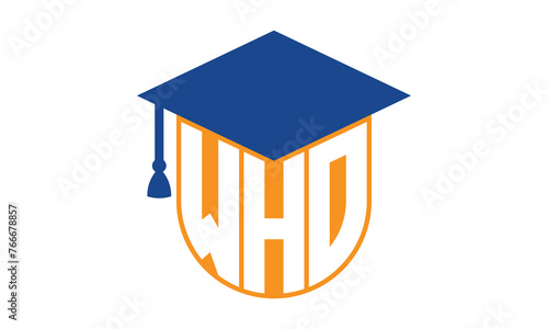 WHO initial letter academic logo design vector template. school college logo, university logo, graduation cap logo, institute logo, educational logo, library logo, teaching logo, book shop, varsity