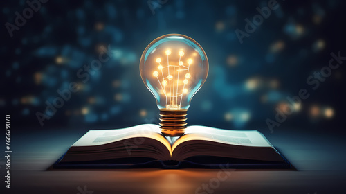 Light bulb and books, online education, concept, innovation concept