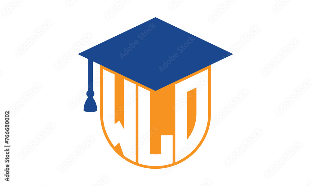 WLO initial letter academic logo design vector template. school college logo, university logo, graduation cap logo, institute logo, educational logo, library logo, teaching logo, book shop, varsity - obrazy, fototapety, plakaty 