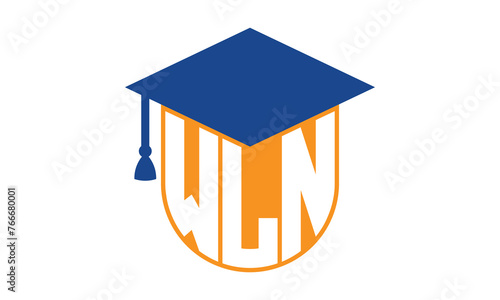 WLN initial letter academic logo design vector template. school college logo, university logo, graduation cap logo, institute logo, educational logo, library logo, teaching logo, book shop, varsity