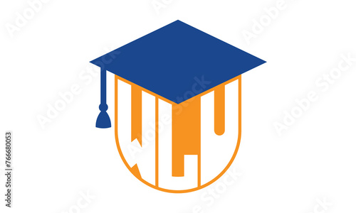 WLU initial letter academic logo design vector template. school college logo, university logo, graduation cap logo, institute logo, educational logo, library logo, teaching logo, book shop, varsity