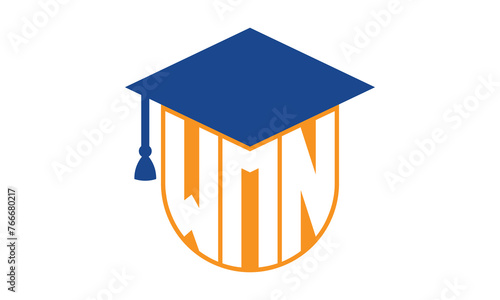 WMN initial letter academic logo design vector template. school college logo, university logo, graduation cap logo, institute logo, educational logo, library logo, teaching logo, book shop, varsity