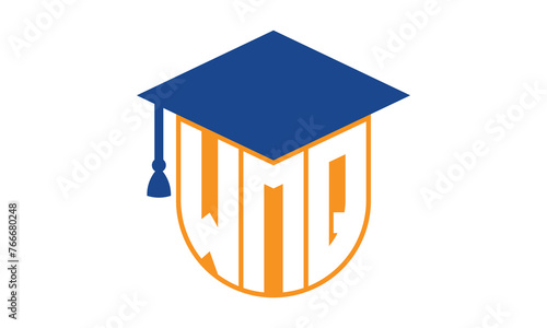 WMQ initial letter academic logo design vector template. school college logo, university logo, graduation cap logo, institute logo, educational logo, library logo, teaching logo, book shop, varsity