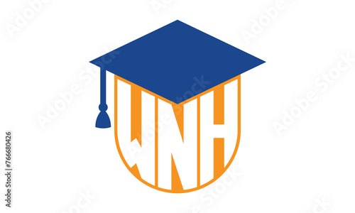 WNH initial letter academic logo design vector template. school college logo, university logo, graduation cap logo, institute logo, educational logo, library logo, teaching logo, book shop, varsity photo