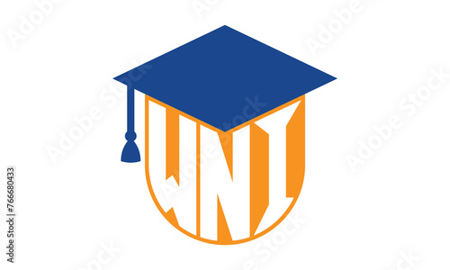 WNI initial letter academic logo design vector template. school college logo, university logo, graduation cap logo, institute logo, educational logo, library logo, teaching logo, book shop, varsity photo