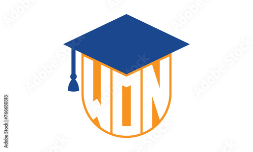WON initial letter academic logo design vector template. school college logo, university logo, graduation cap logo, institute logo, educational logo, library logo, teaching logo, book shop, varsity