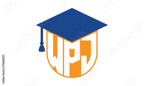 WPJ initial letter academic logo design vector template. school college logo, university logo, graduation cap logo, institute logo, educational logo, library logo, teaching logo, book shop, varsity