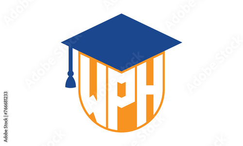 WPH initial letter academic logo design vector template. school college logo, university logo, graduation cap logo, institute logo, educational logo, library logo, teaching logo, book shop, varsity