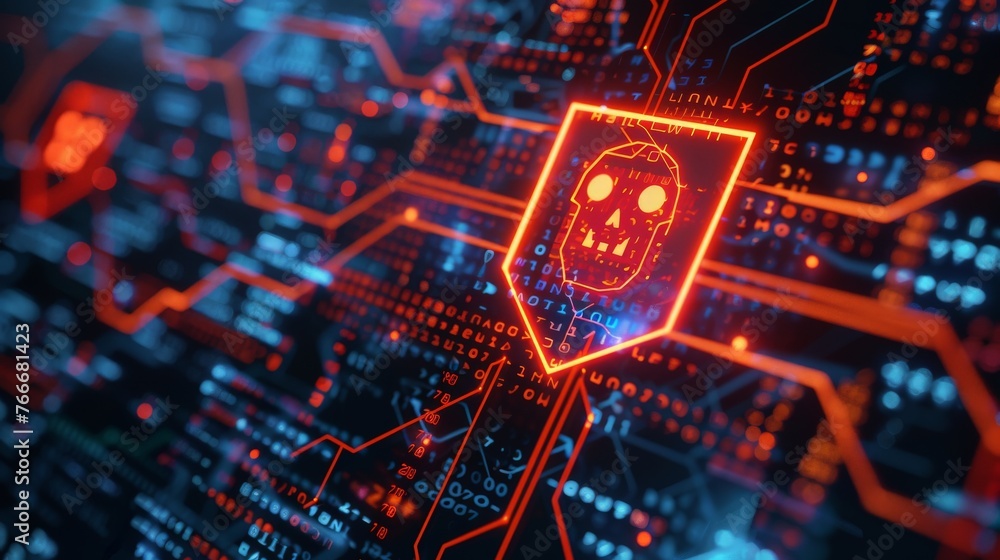 Warning symbol with skull System hacked warning alert futuristic background beautiful modern background concept hi-tech technology
