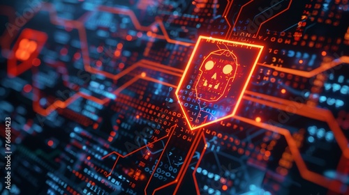 Warning symbol with skull System hacked warning alert futuristic background beautiful modern background concept hi-tech technology