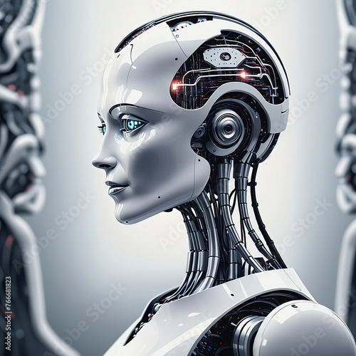 illustration of the results of human creation, namely artificial intelligence robots in the technological future photo