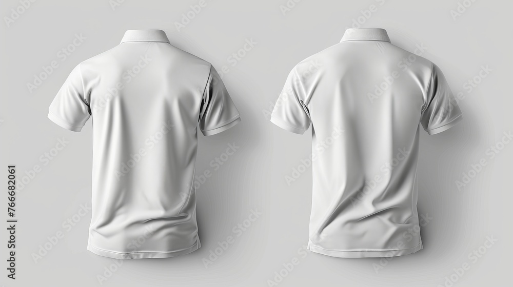 A blank collared shirt mockup template, showcasing front and back views, isolated on white, ideal for polo tee design presentations A blank collared shirt mockup template, showcasing front and back views, isolated on white, ideal for polo tee design presentations