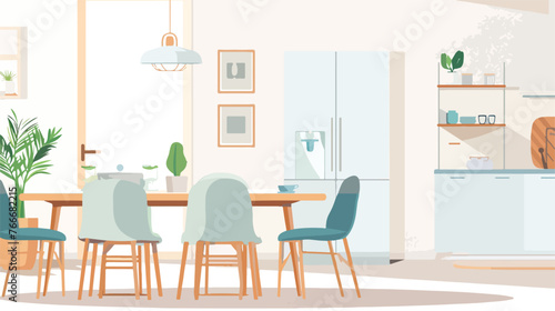 White dinner room. Scandinavian interior design flat