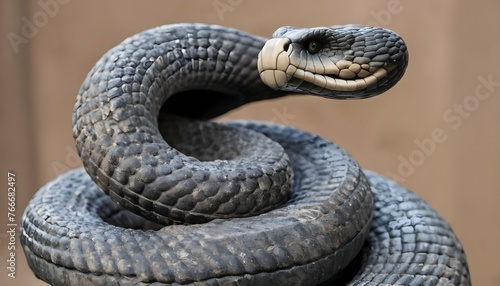 A Cobra Coiled Around A Weathered Statue