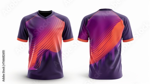 A t-shirt mockup for sports shirts, including a template design for soccer jerseys or basketball kits, featuring fabric patterns in front and back views