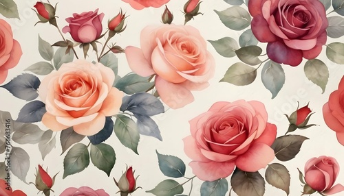 Floral Pattern With Blooming Roses In Rich Romant