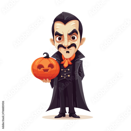 SCARY DRACULA IS HOLDING A PUMPKIN FLAT DESIGN VECT