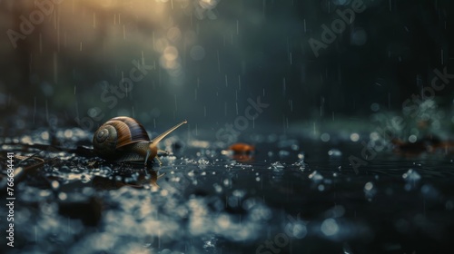 A cinematic view of a snail making its slow journey    AI generated illustration © ArtStage