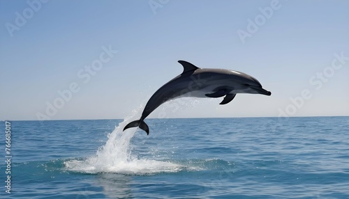 A Dolphin Leaping Out Of The Water In A Majestic A © Faye