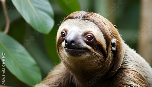 A Sloth With Its Head Turned To The Side Listenin
