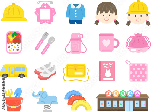 幼稚園・保育園のアイコン（女の子Ver）のイラストセット