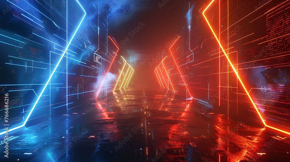 Abstract glowing graphics template for team A versus team, abstract Red vs. blue banner concept modern, Generative AI  - obrazy, fototapety, plakaty 