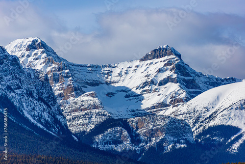 Mount Whyte and Mount Niblock in Winter at Lake Louise in Banff National Park, Alberta, Canada.
