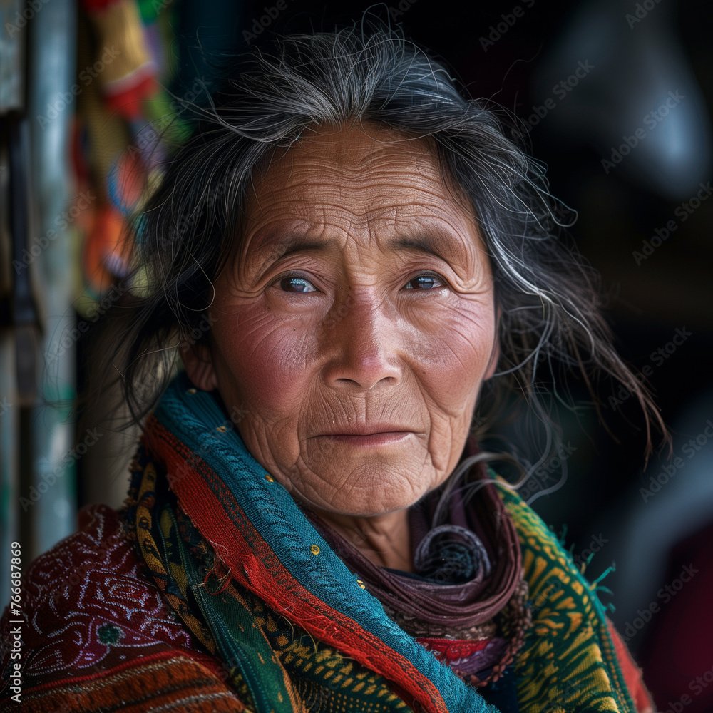 Elderly Woman with Traditional Attire in a Cultural Setting