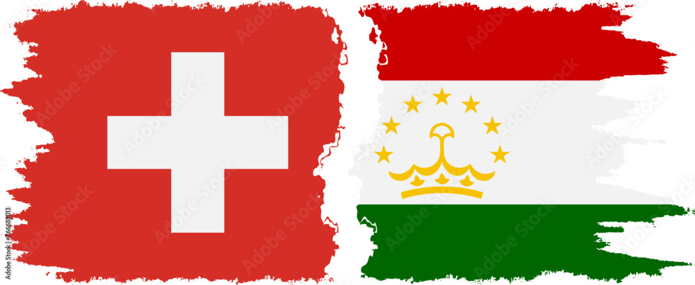 Tajikistan and Switzerland grunge flags connection vector Tajikistan and Switzerland grunge flags connection vector