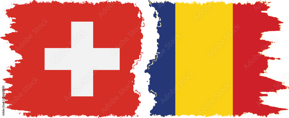Romania and Switzerland grunge flags connection vector