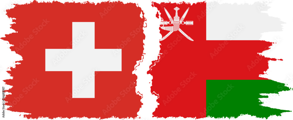 Oman and Switzerland grunge flags connection vector Oman and Switzerland grunge flags connection vector