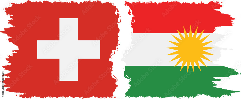 Kurdistan and Switzerland grunge flags connection vector Kurdistan and Switzerland grunge flags connection vector