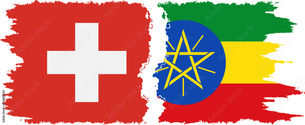 Fototapeta premium Ethiopia and Switzerland grunge flags connection vector