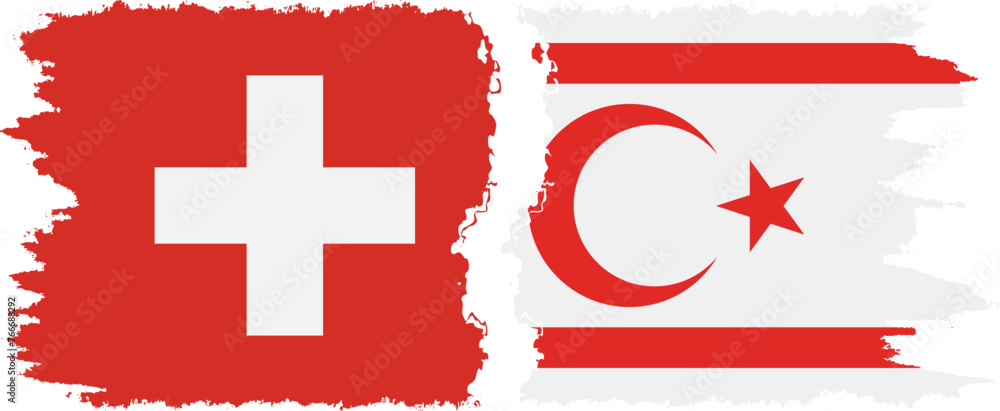 Fototapeta premium Turkish Republic of Northern Cyprus and Switzerland grunge flags conne
