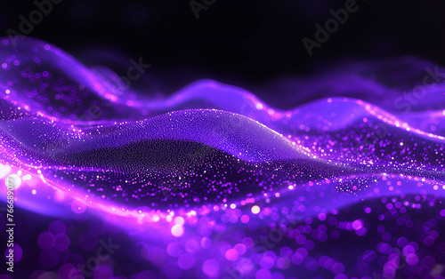 Abstract dynamic wave glitter particles background. Sound and music visualization wallpaper. Digital technology background.