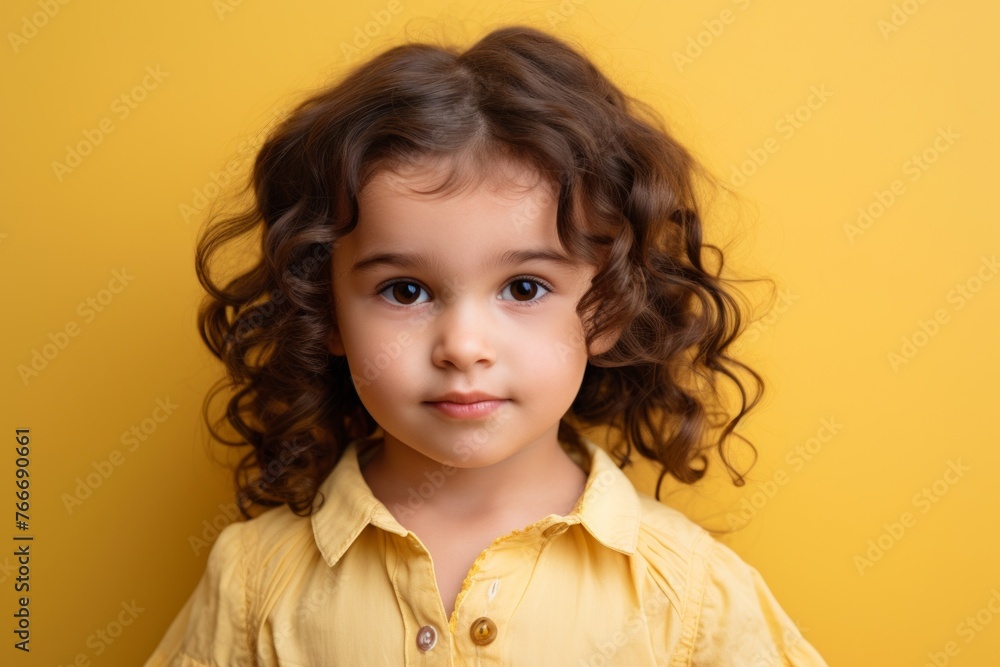 Portrait of a cute little girl with curly hair on a yellow background Portrait of a cute little girl with curly hair on a yellow background