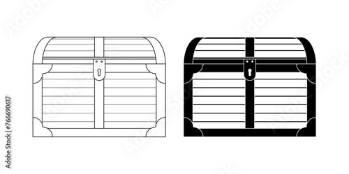 outline silhouette treasure chest icon set isolated on white background