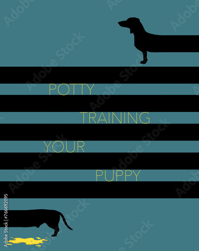 A dachshund dog has made a mistake on the floor in this 3-d illustration about potty training your puppy or pet.