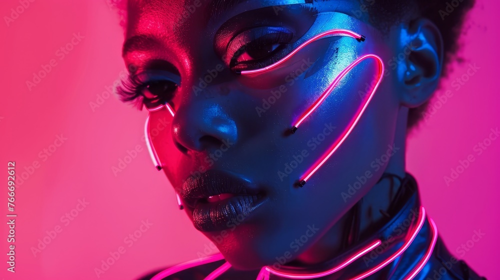 Neon Cyberpunk Fashion Editorials Cinematic captures of neon-lit cyberpunk fashion editorials featuring avant-garde fashion spr AI generated illustration