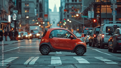 Urban Commuters Cinematic photographs of compact city cars capturing their maneuverability efficiency and suitability for urban AI generated illustration