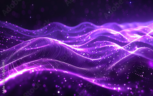 Abstract dynamic wave glitter particles background. Sound and music visualization wallpaper. Digital technology background.