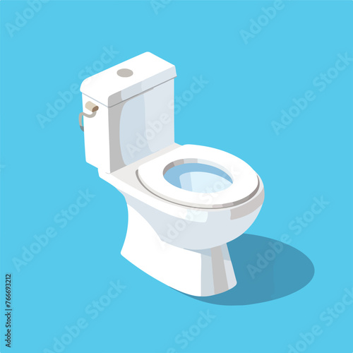 White toilet bowl isolated on blue background. Clea