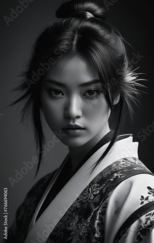 Samurai girl in black and white style