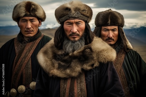 Tatar Mongols: nomadic warriors and conquerors, cultural legacy, military prowess, Eurasian steppes strength, traditional attire, resilience and the spirit of the historic nomadic lifestyle.