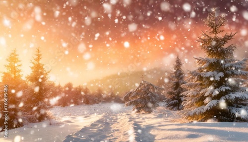 snowfall on red christmas background
